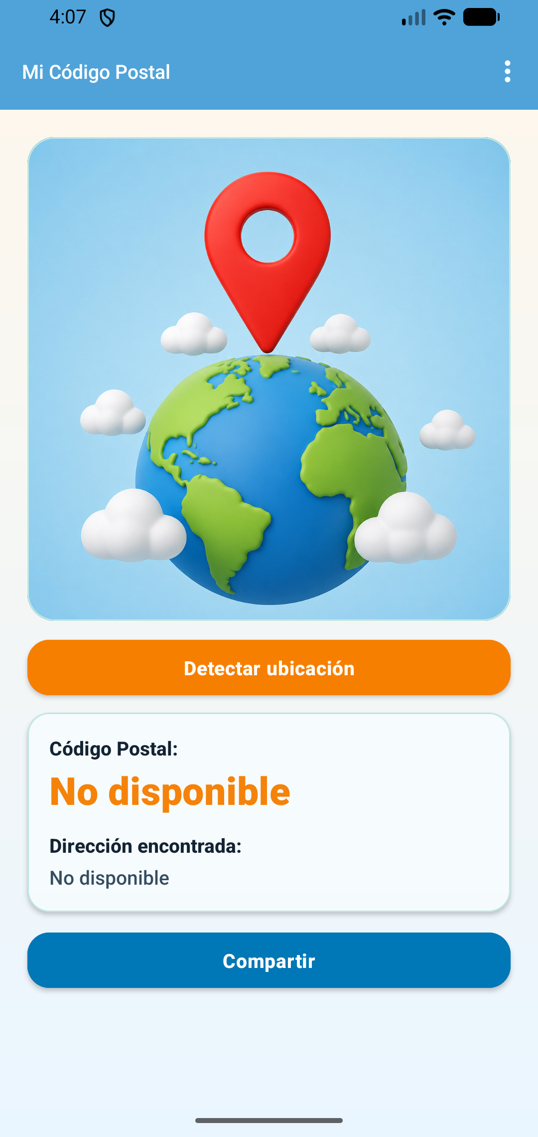 Pantalla principal de Mi Código Postal en modo claro