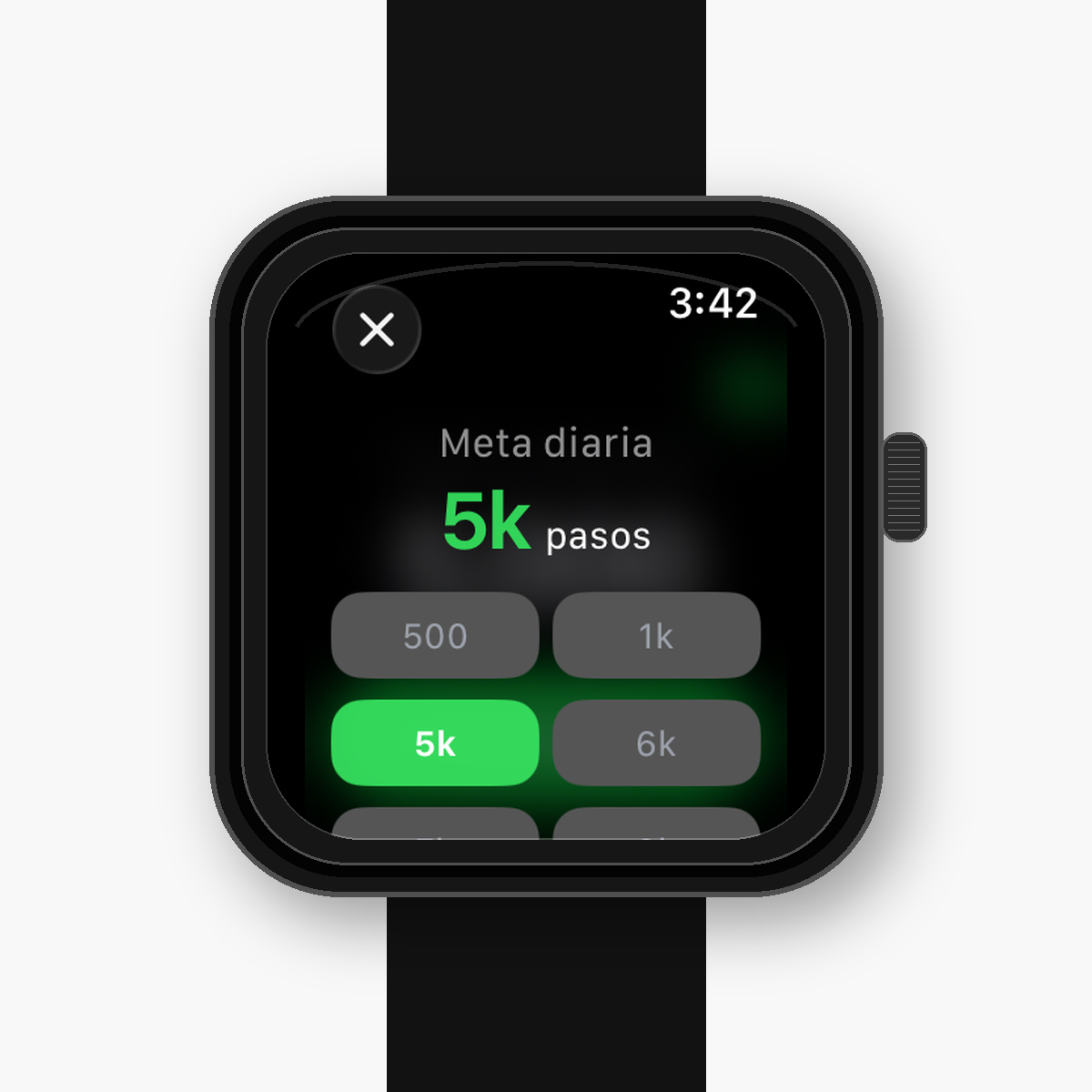 Pantalla de meta diaria de StepsLeft en Apple Watch